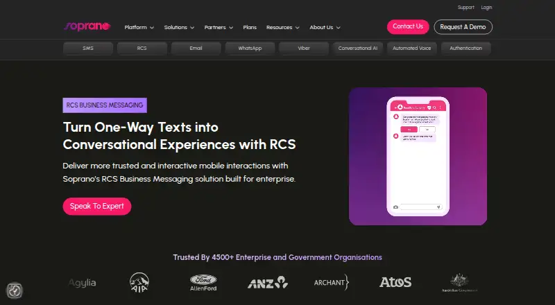 Soprano RCS Business Messaging's website