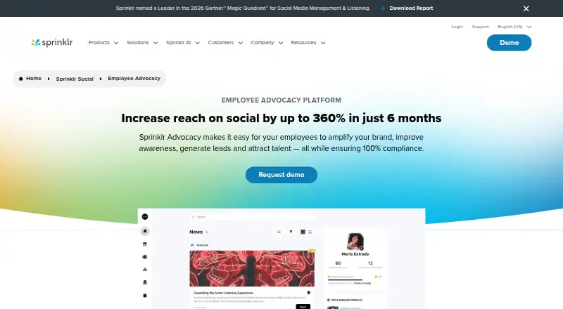 Sprinklr Employee Advocacy's website