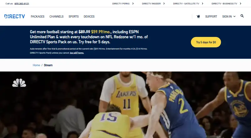 DIRECTV STREAM's website