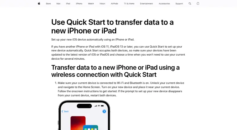 Apple Quick Start's website
