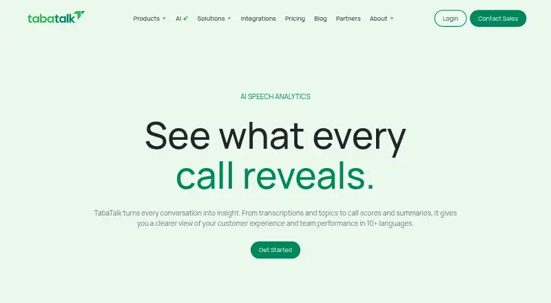 TabaTalk AI Speech Analytics's website