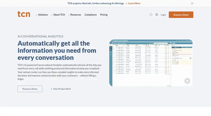 TCN AI Conversational Analytics's website