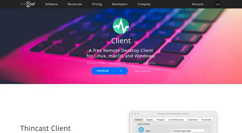 Thincast Remote Desktop Client's website