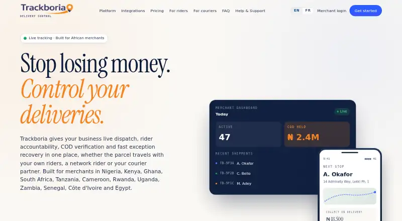 Trackboria's website