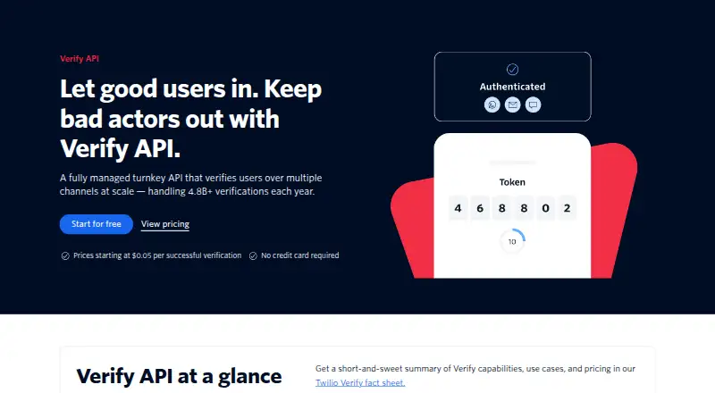 Twilio Verify's website