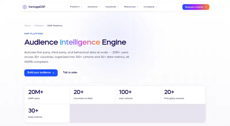 VantageDSP DMP Platform's website