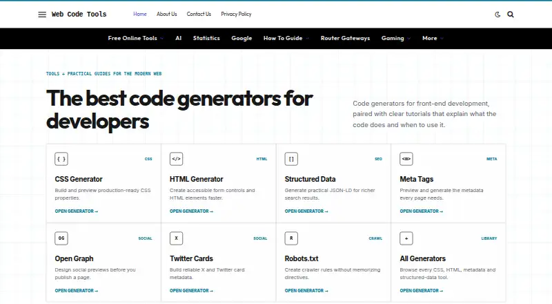 Web Code Tools's website