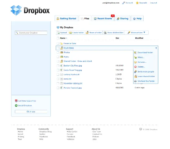Access Dropbox files using Browser