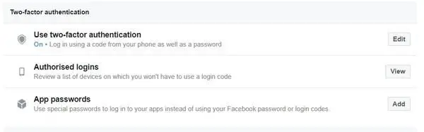 Two Factor Authentication on Facebook