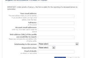 Facebook user report - deceased