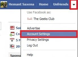 Facebook account settings