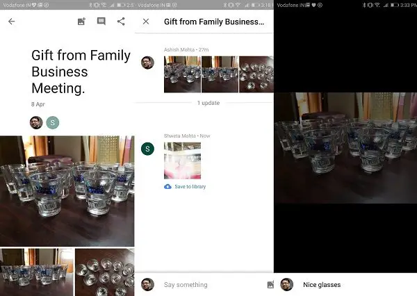 Comment on photos shared with family