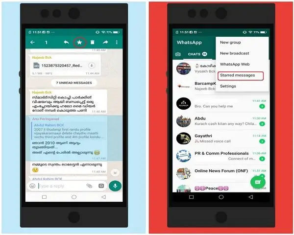 Steps to star messages in WhatsApp
