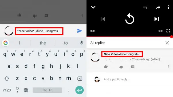 How to post comments in Bold, Italics or Strikethrough in YouTube
