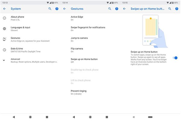 How to enable the navigation gestures in Android P