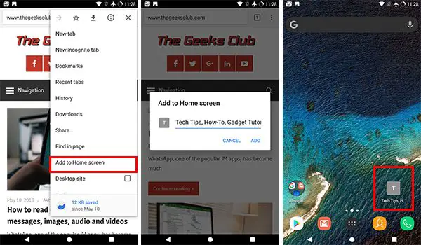 How to Bookmark website to homescreen