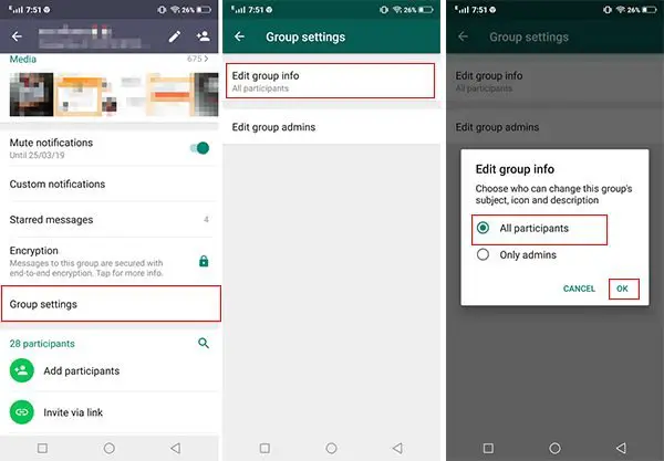 stop WhatsApp group members from editing group topic and icon