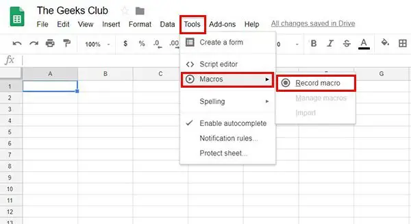 Record and use Macro in Google Sheets