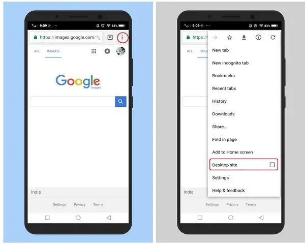Use Desktop mode in Chrome to reverse search images on Android