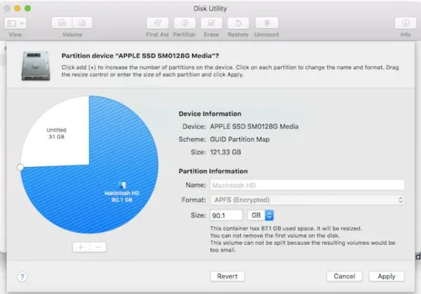 Delete and merge partition on macOS