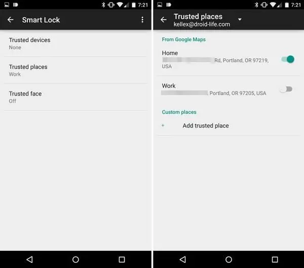 add a Trusted Place to Android Smart Lock