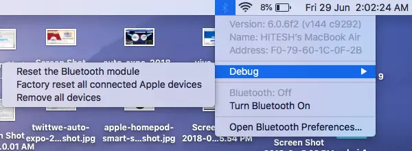 Apple MacOS Bluetooth Debug Option