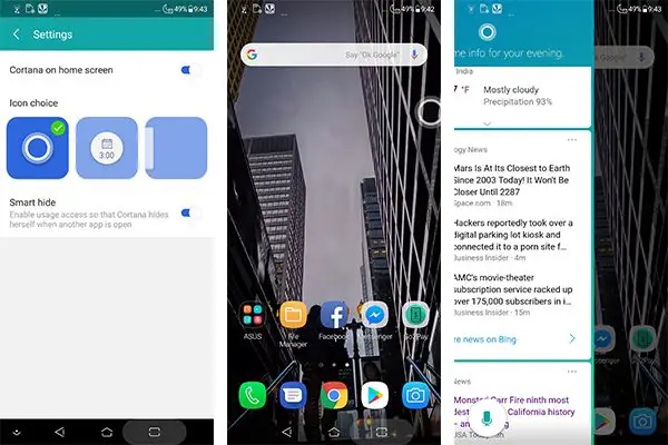 Cortana on Home Screen Android