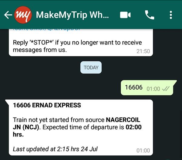  check Train Status and PNR on WhatsApp