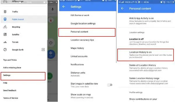 Turn off location history in Google Maps