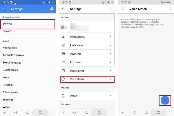 Voice Match settings in Google Assistant
