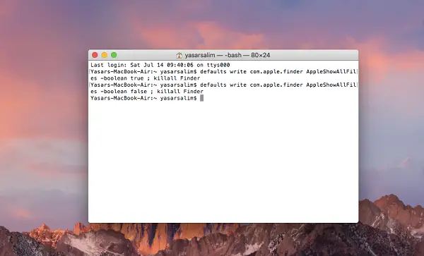 How to hide files in MacOSX
