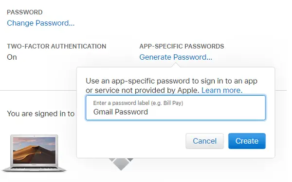 Create App Specific Password