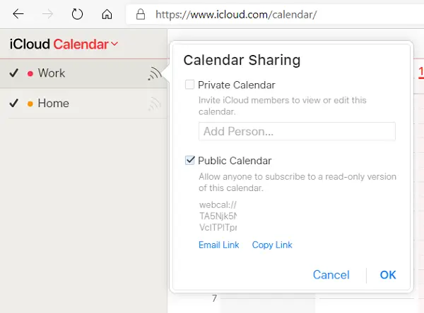 Share iCloud Calendar Public URL