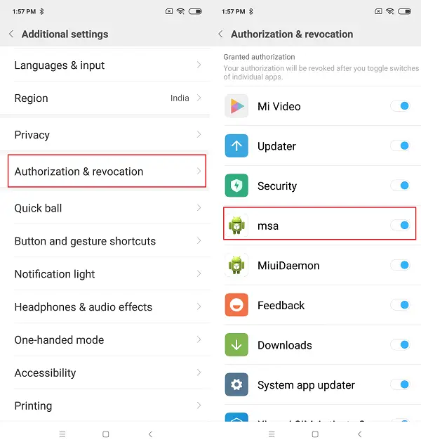 Disable MSA in Xiaomi Phones