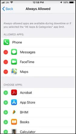 Always allowed list for apps