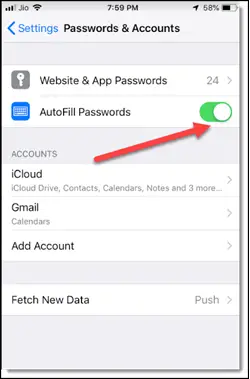 Enable AutoFill Passwords in iPhone