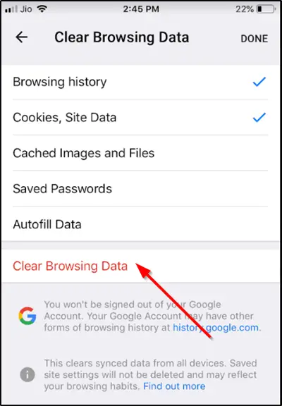 Clear browsing data on iPhone