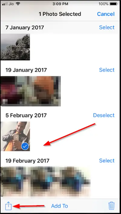 Select Photos and Tap on Hide Button