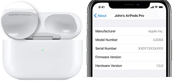 Airpods pro case serial number callout