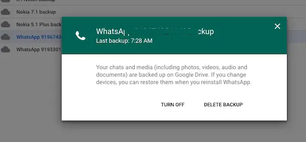 how to delete whatsapp backup in