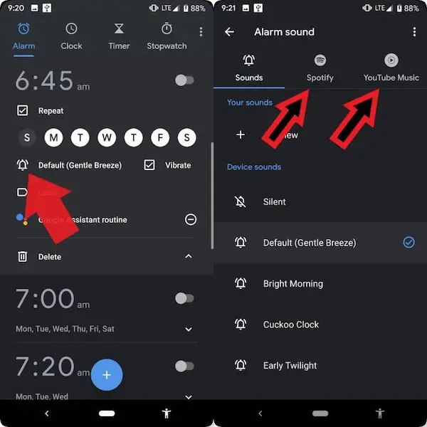 How to use Spotify or YouTube Music App in Alarm Clock