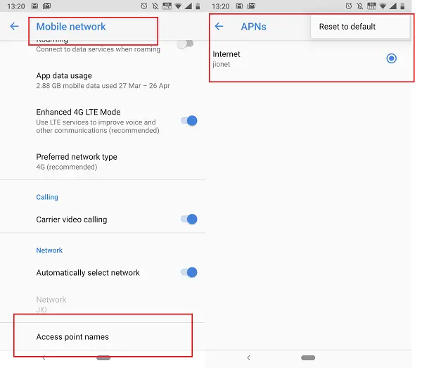 reset APN settings on Android