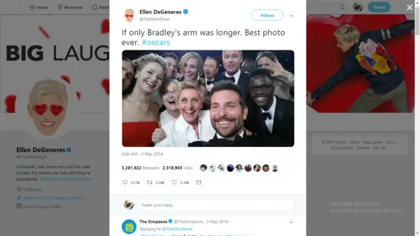 Ellen's Oscars 2014 group selfie tweet