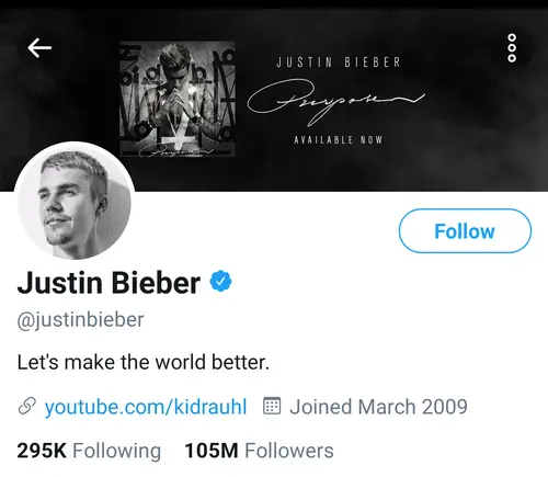 Justin Bieber Twitter Account