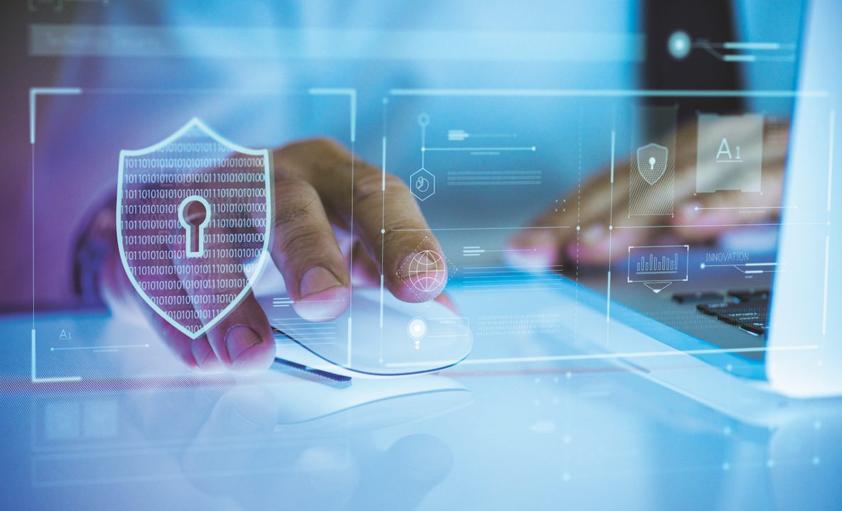Lock icon whilst a man is using a mouse