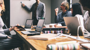 Group diverse people having business meeting